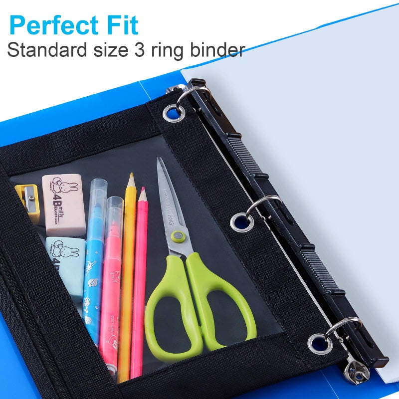 Sooez Pencil Pouch for 3 Ring Binder, 2 Pack Fabric Binder Pouch with 2 Pockets, Pencil Bags with Zipper and Reinforced Grommets, Pencil Cases for Binder - Image 2